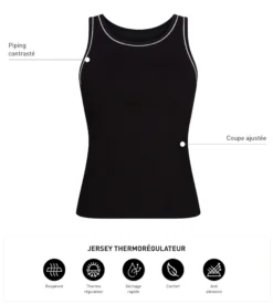 Débardeur de sport femme thermorégulateur en jersey Noir Dim Move