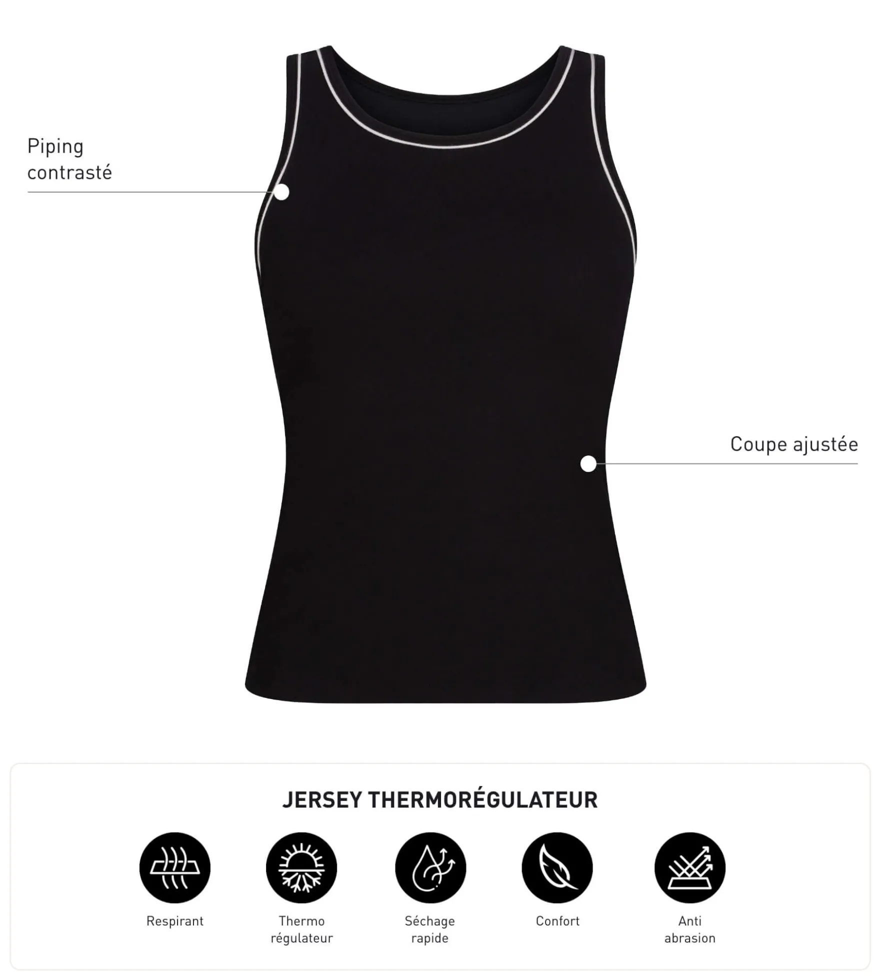 Débardeur de sport femme thermorégulateur en jersey Noir Dim Move
