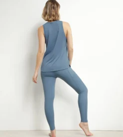 Débardeur de sport long pour femme en viscose Bleu Jean Dim Move