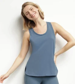 Débardeur de sport long pour femme en viscose Bleu Jean Dim Move