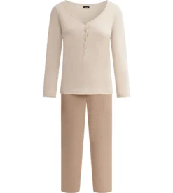 Ensemble pyjama femme col Serafino en jersey Marron Dim Cosy Time