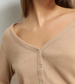 Ensemble pyjama femme col V en jersey Marron Dim Cosy Time