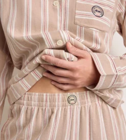 Ensemble pyjama femme flanelle rayée brun et beige DIM x Ines de la Fressange