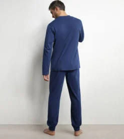 Ensemble pyjama pantalon col serafino en jersey Bleu Nuit Dim Nightwear
