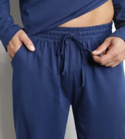 Ensemble pyjama pantalon col serafino en jersey Bleu Nuit Dim Nightwear