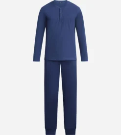 Ensemble pyjama pantalon col serafino en jersey Bleu Nuit Dim Nightwear