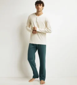 Ensemble pyjama pantalon homme Ivoire Vert Dim