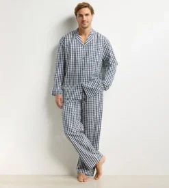 Ensemble pyjama pantalon homme vichy bleu Dim Woven