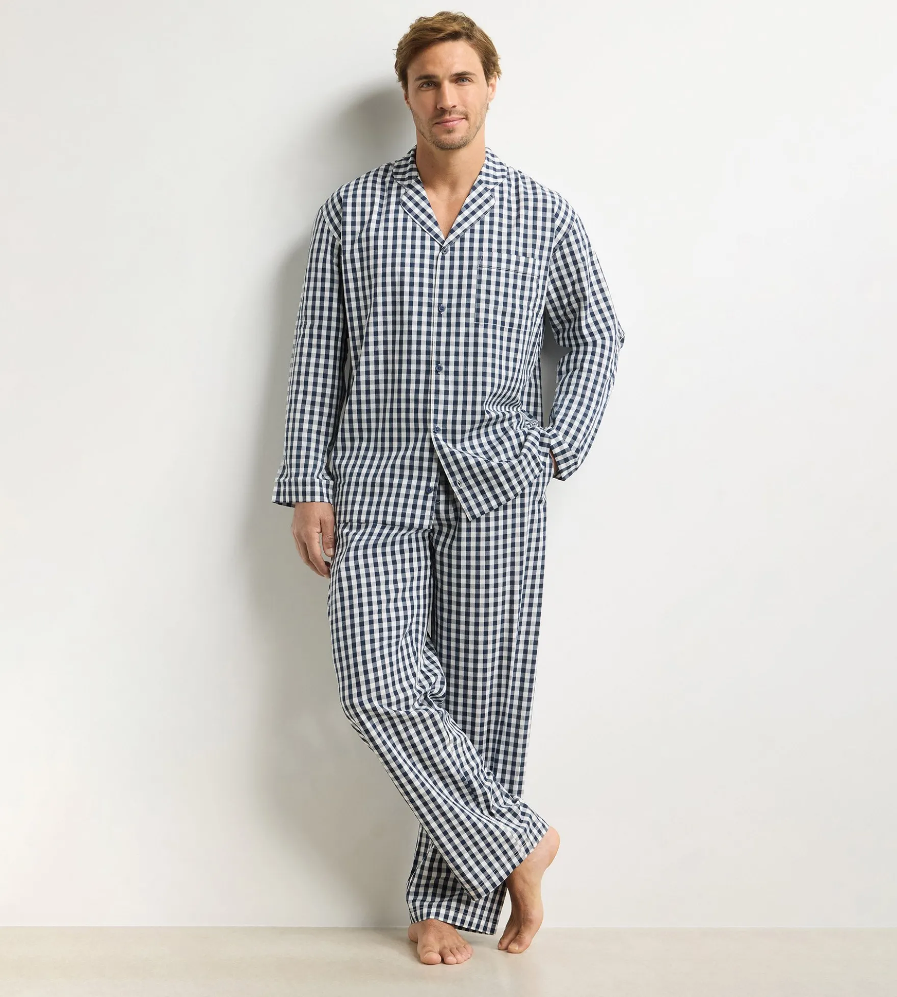 Ensemble pyjama pantalon homme vichy bleu Dim Woven