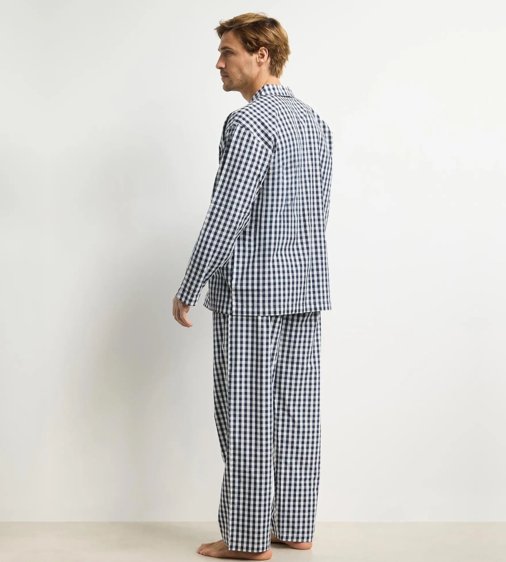 Ensemble pyjama pantalon homme vichy bleu Dim Woven