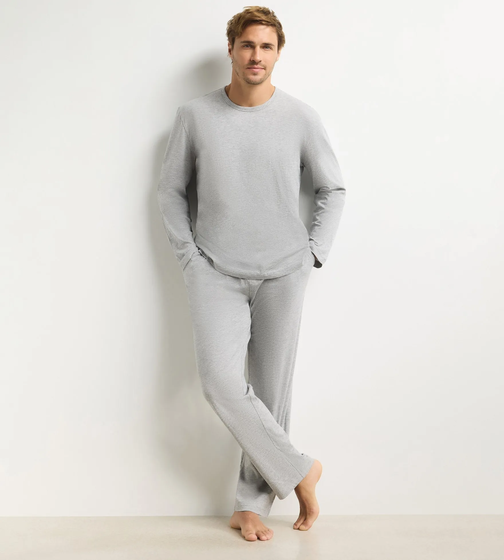 Ensemble pyjama pantalon homme gris mélange Dim Jersey
