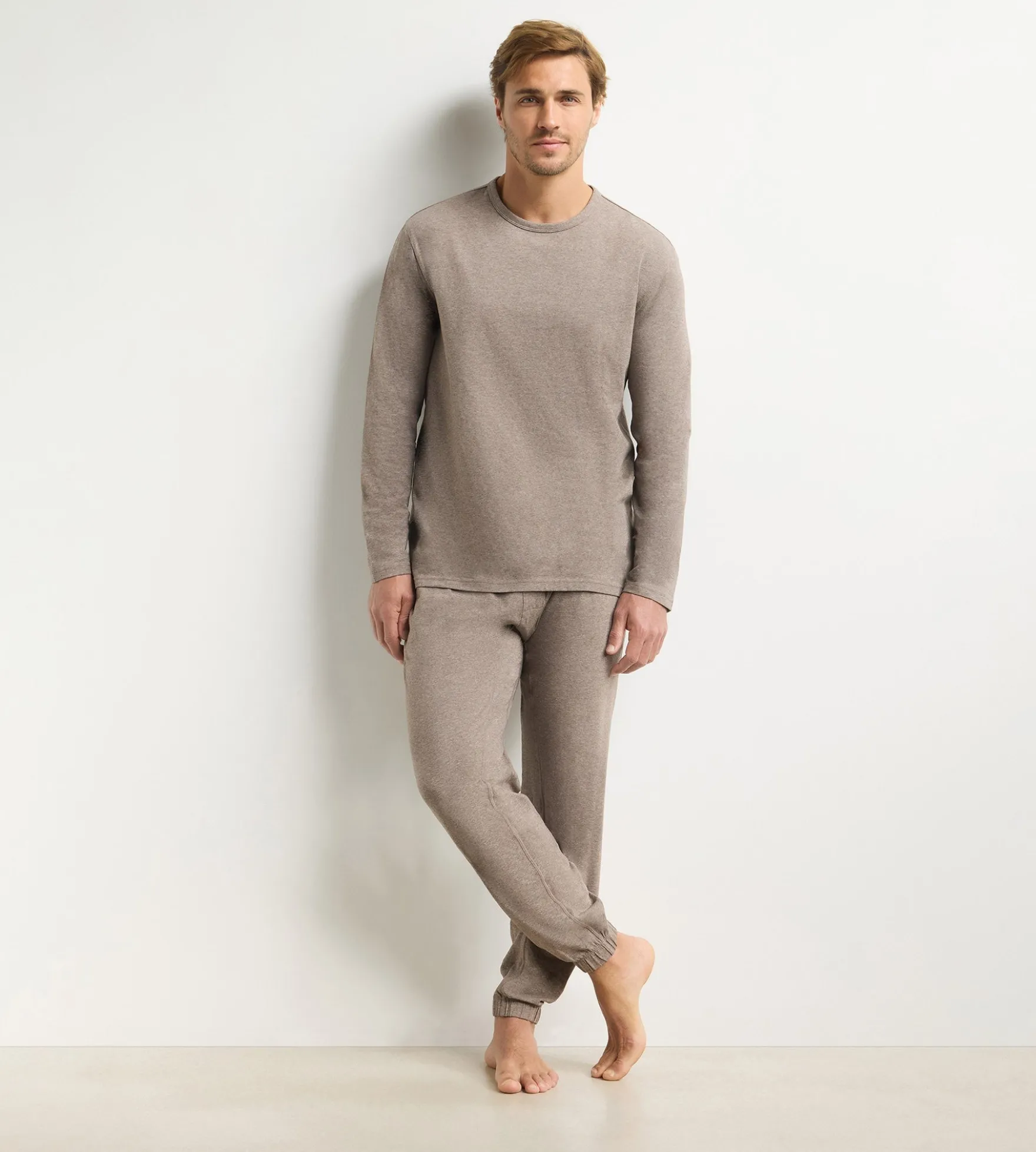 Ensemble pyjama pantalon homme marron mélange Dim Jersey Elastane