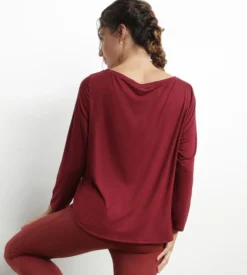 Haut de sport femme à col bateau en viscose Bordeaux Dim Move