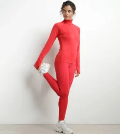 Haut de sport femme à col montant en microfibre Rouge Dim Move