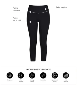 Legging de sport court pour femme en microfibre noire Dim Move