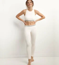 Legging femme sans couture en tissu côtelé Beige Dim Icons Seamless