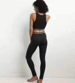 Legging femme sans couture en tissu côtelé Noir Dim Icons Seamless