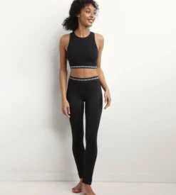 Legging femme sans couture en tissu côtelé Noir Dim Icons Seamless