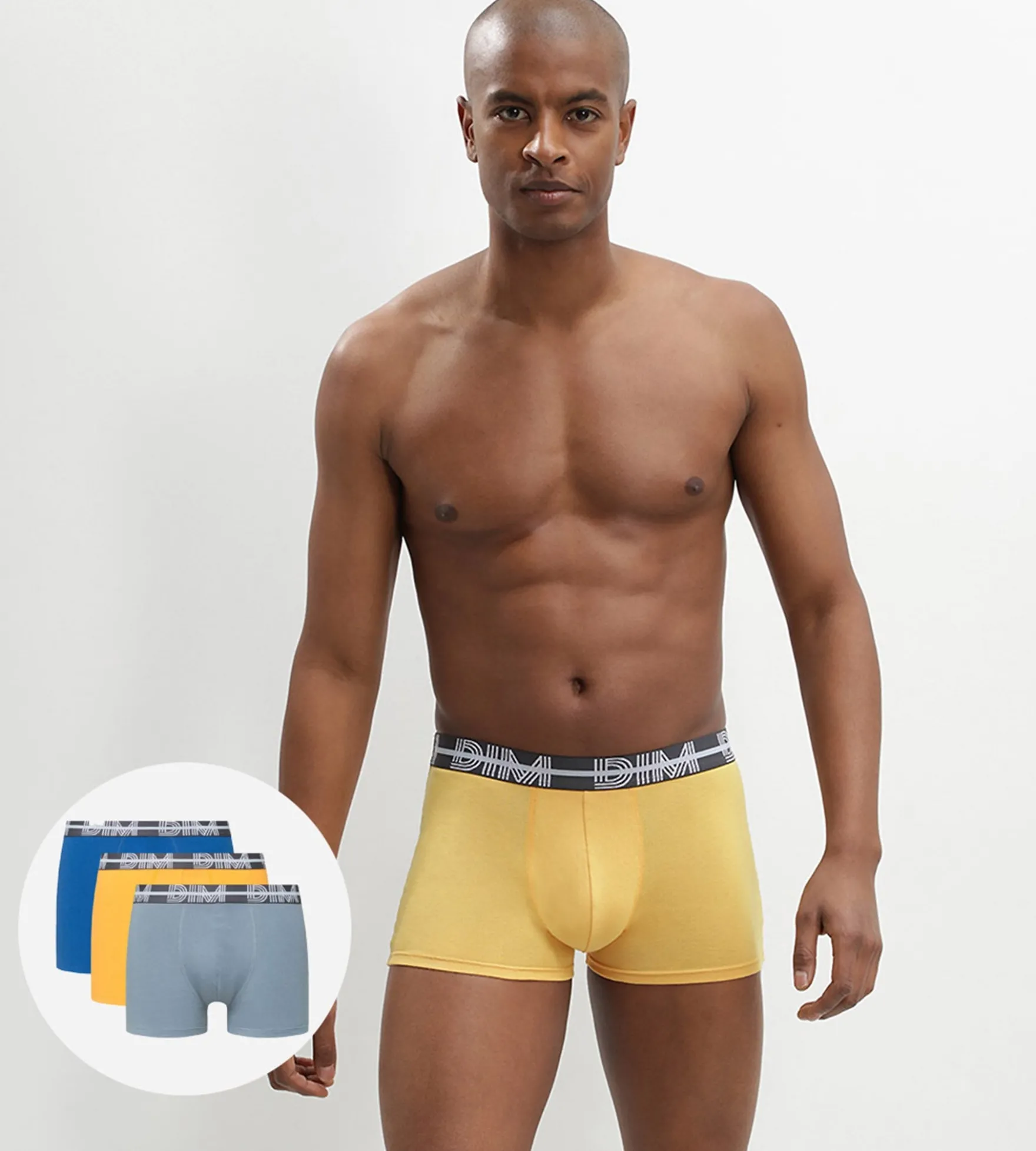 Lot de 3 boxers coton stretch ceinture graphique bleu Dim Powerful