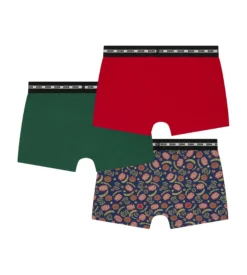 Lot de 3 boxers enfant Rouge Vert logotypés Dim Coton Stretch