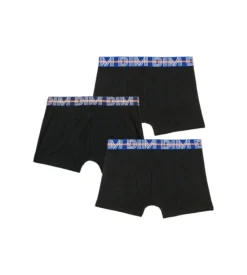 Lot de 3 boxers garçon coton stretch ceinture contrastée Noir EcoDim