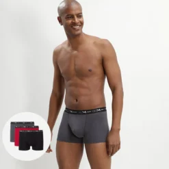 Lot de 3 boxers gris, rouge chili et noir Coton Stretch