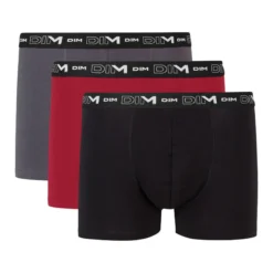 Lot de 3 boxers gris, rouge chili et noir Coton Stretch