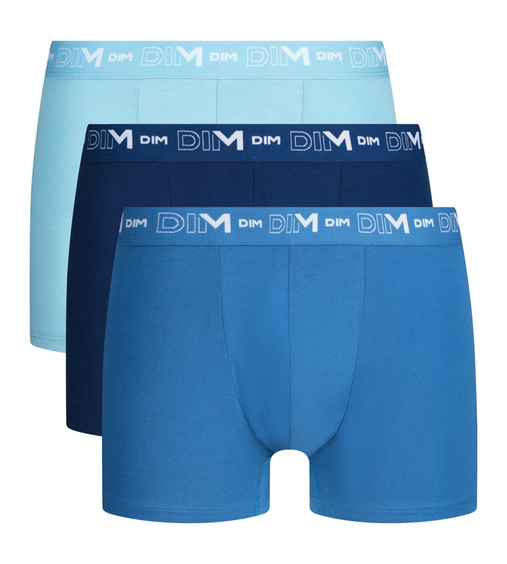 Lot de 3 boxers homme Bleu ceinture contrastée Dim Coton Stretch