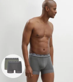 Lot de 2 boxers homme en coton extensible Vert Olive Stay and Fit