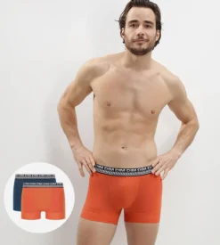 Lot de 2 boxers homme en coton extensible Bleu Orange Stay and Fit