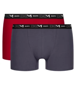 Lot de 2 Boxers homme Gris Rouge ceinture contrastée Dim Coton Stretch