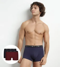 Lot de 2 Boxers homme Rouge Bleu ceinture contrastée Dim Coton Stretch