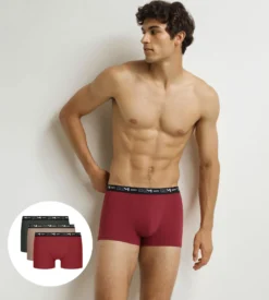 Lot de 3 boxers homme Vert Beige Rouge Coton Stretch