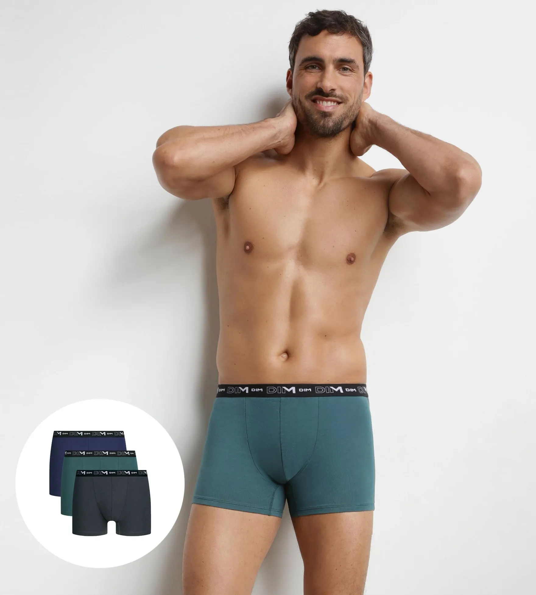 Lot de 3 boxers homme Vert Chic Dim Coton Stretch