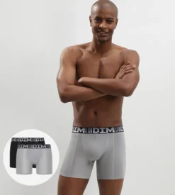 Lot de 2 boxers longs homme respirants Noir Gris 3D Flex Air