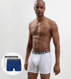 Lot de 2 boxers longs homme respirants Bleu Blanc 3D Flex Air