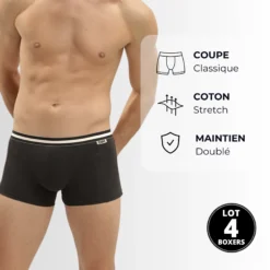 Lot de 4 boxers noirs ECODIM Coton