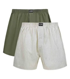 Lot de 2 caleçons homme Beige rayé Vert Coton Stretch