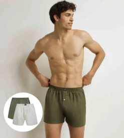 Lot de 2 caleçons homme Beige rayé Vert Coton Stretch