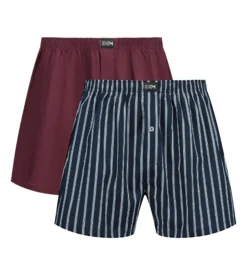 Lot de 2 caleçons homme Bleu rayé Rouge Coton Stretch