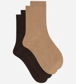 Lot de 2 chaussettes femme coton chocolat, taupe Thermo