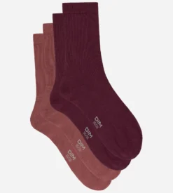 Lot de 2 chaussettes femme figue, bordeaux Coton