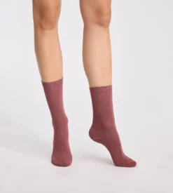 Lot de 2 chaussettes femme figue, bordeaux Coton