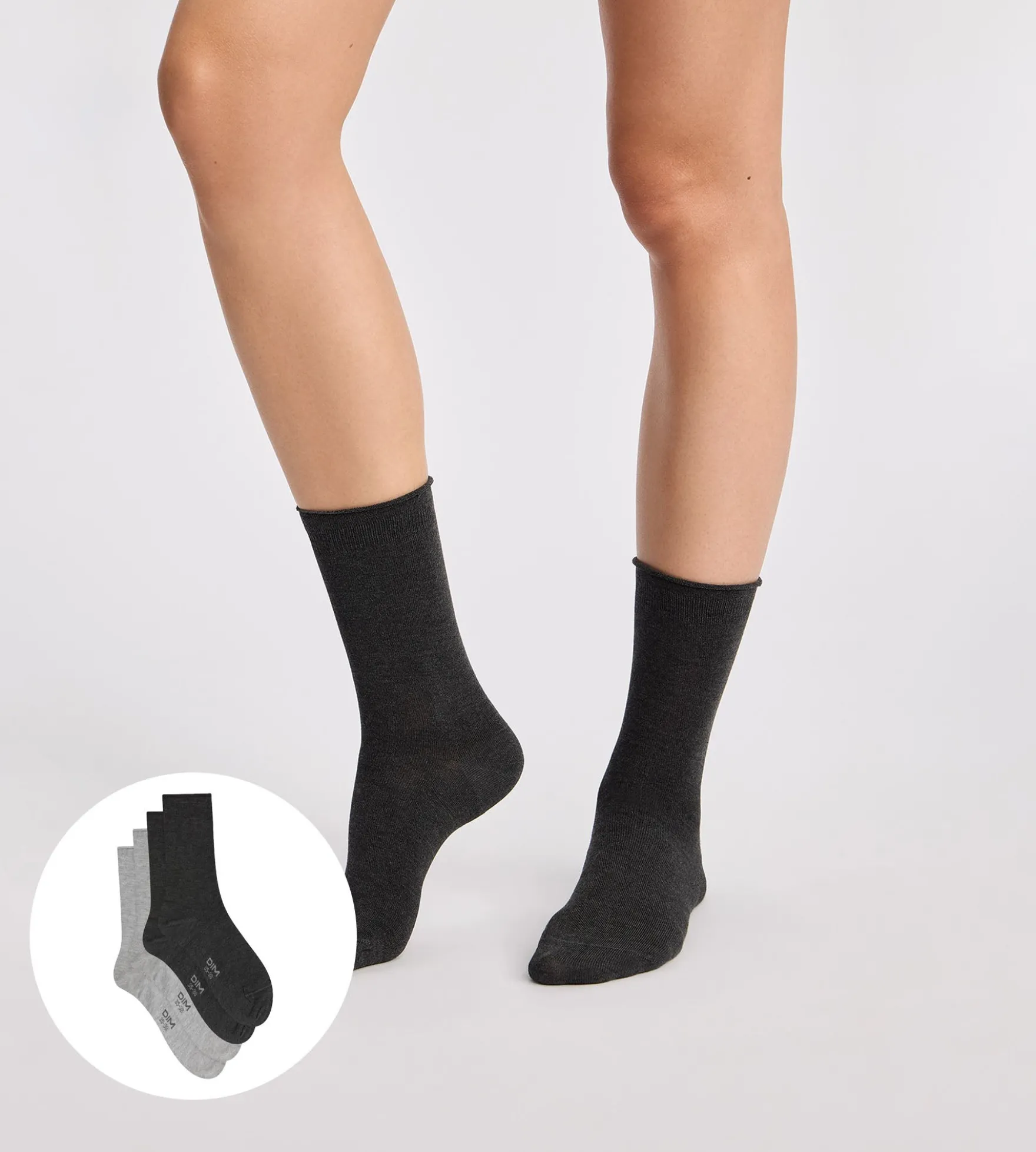 Lot de 2 chaussettes femme gris clair, gris anthracite Modal