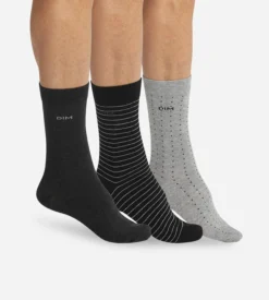 Lot de 3 chaussettes noires et anthracite pois rayures Homme