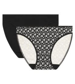 Lot de 2 culottes femme à motif floral Noir et Blanc Dim Coton Stretch