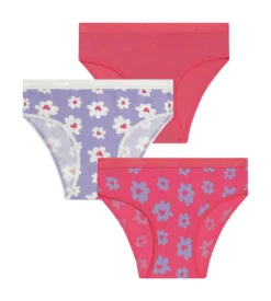 Lot de 3 culottes fille coton stretch Violet Rose à fleurs Les Pockets