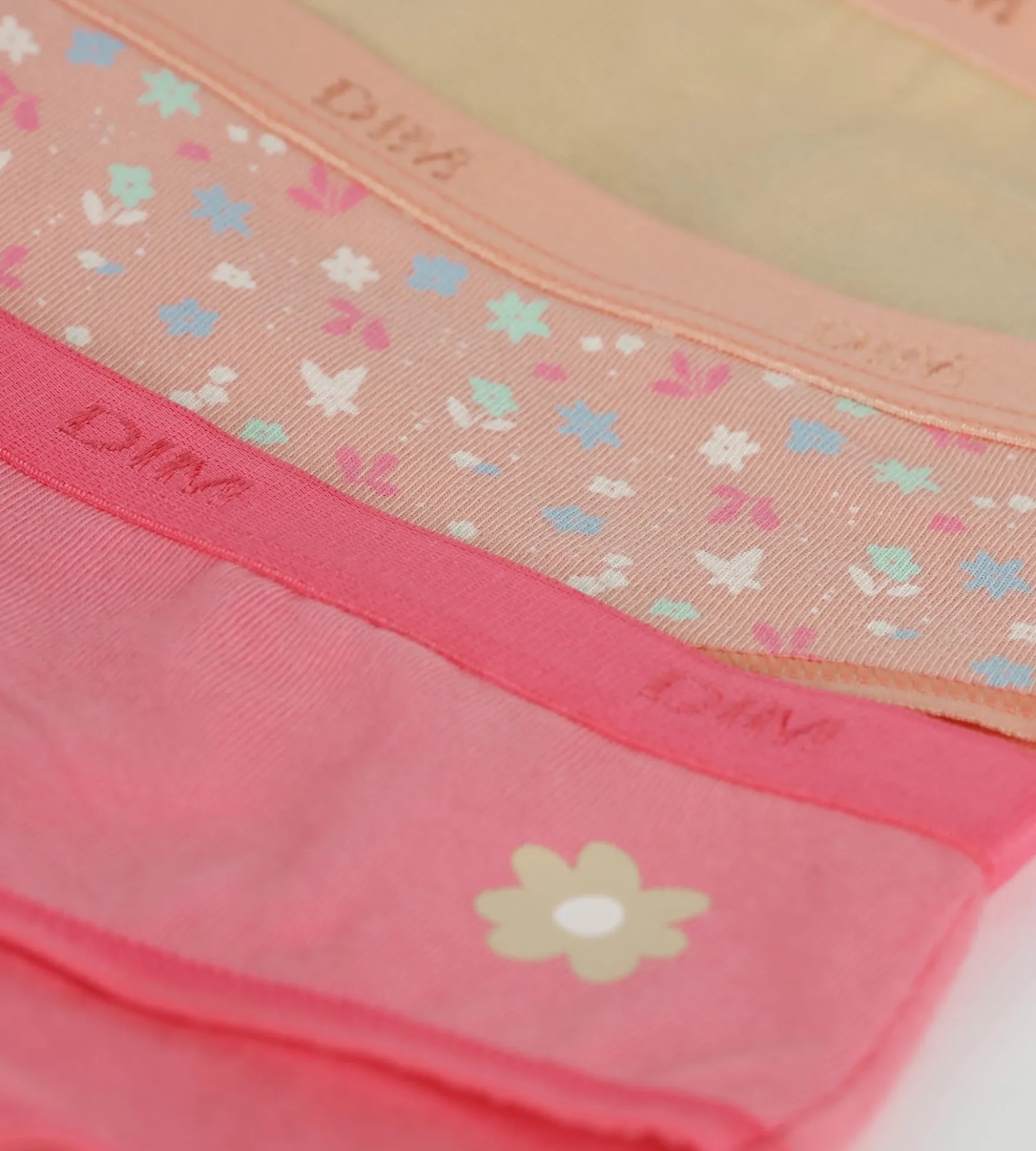 Lot de 3 culottes fille coton stretch à fleurs pêche Les Pockets