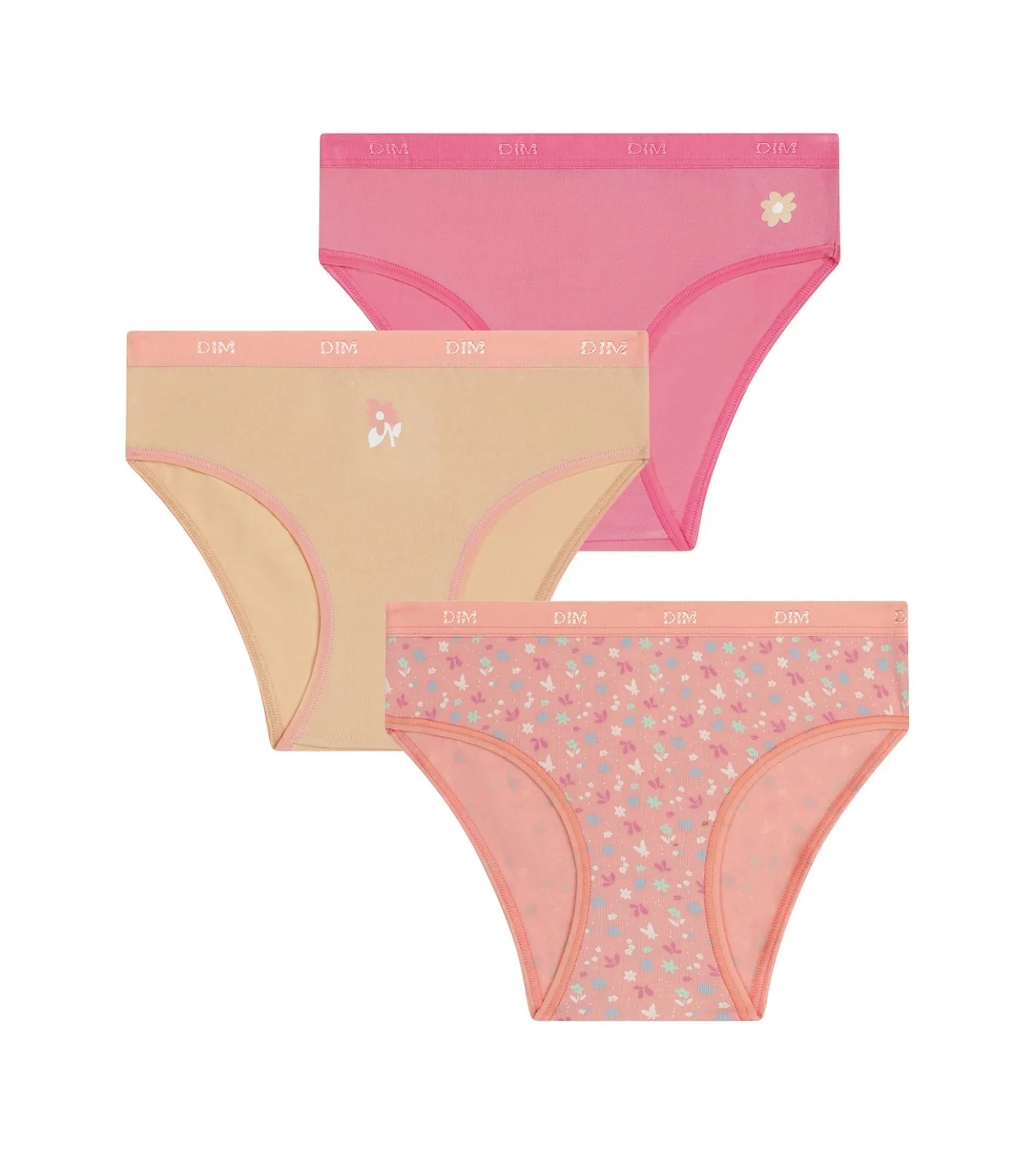 Lot de 3 culottes fille coton stretch à fleurs pêche Les Pockets