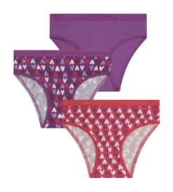 Lot de 3 culottes fille coton stretch Violet Rouge à cœurs Les Pockets